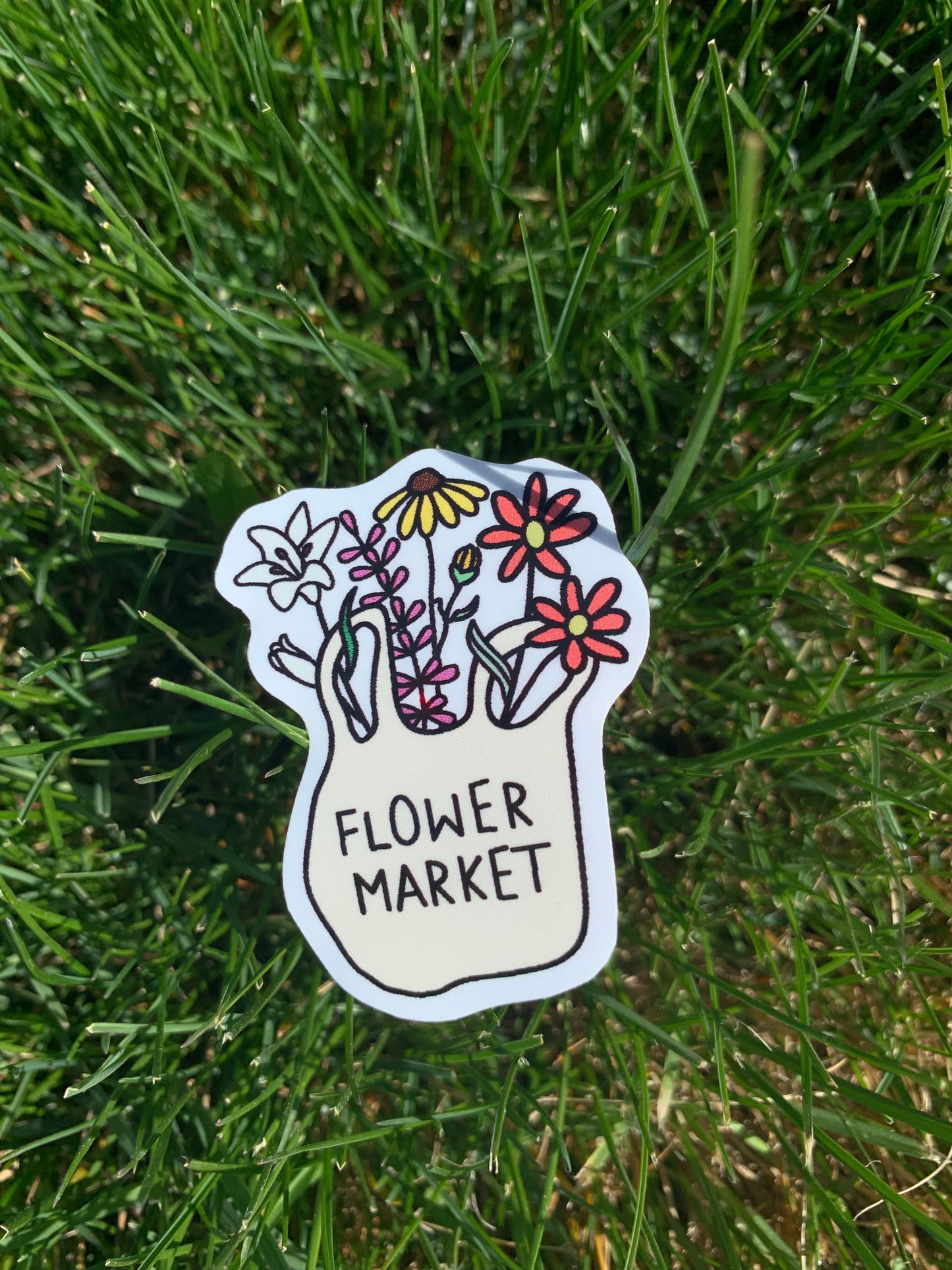 Flower Market Tote Bag Sticker - Cute Floral Design for Local Market Lovers - Eco-Friendly Spring Sticker for Laptop, Water Bottles