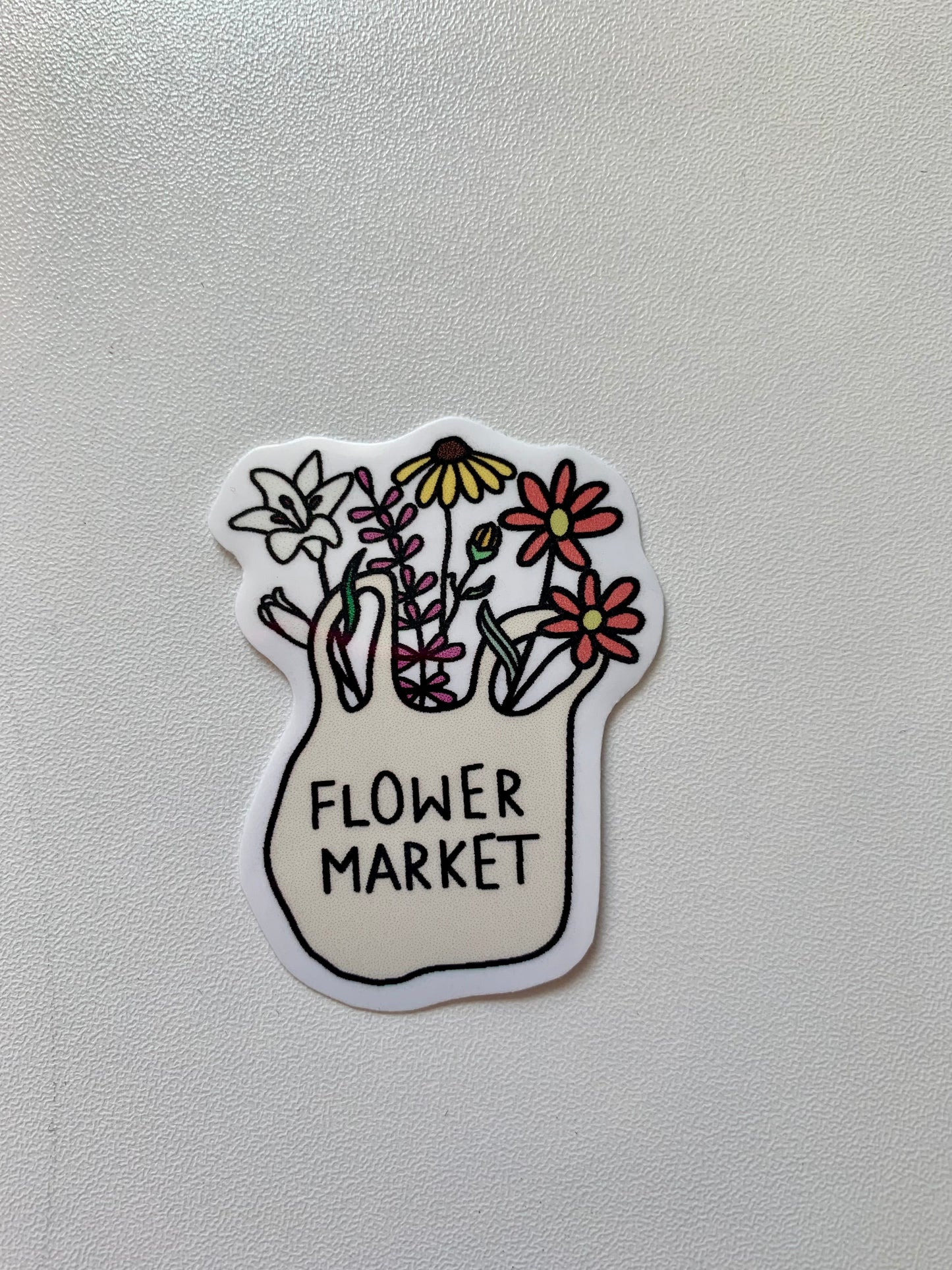 Flower Market Tote Bag Sticker - Cute Floral Design for Local Market Lovers - Eco-Friendly Spring Sticker for Laptop, Water Bottles