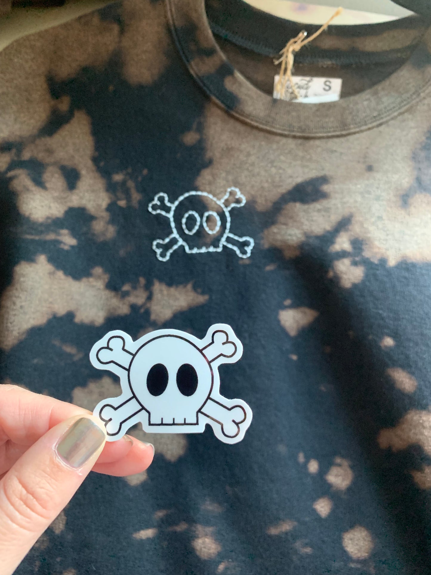 Overlapping Skull and Cross Bones Sticker, Black and White Goth Art, Spooky Season, Dark Horror, Vinyl Waterproof Small Sticker