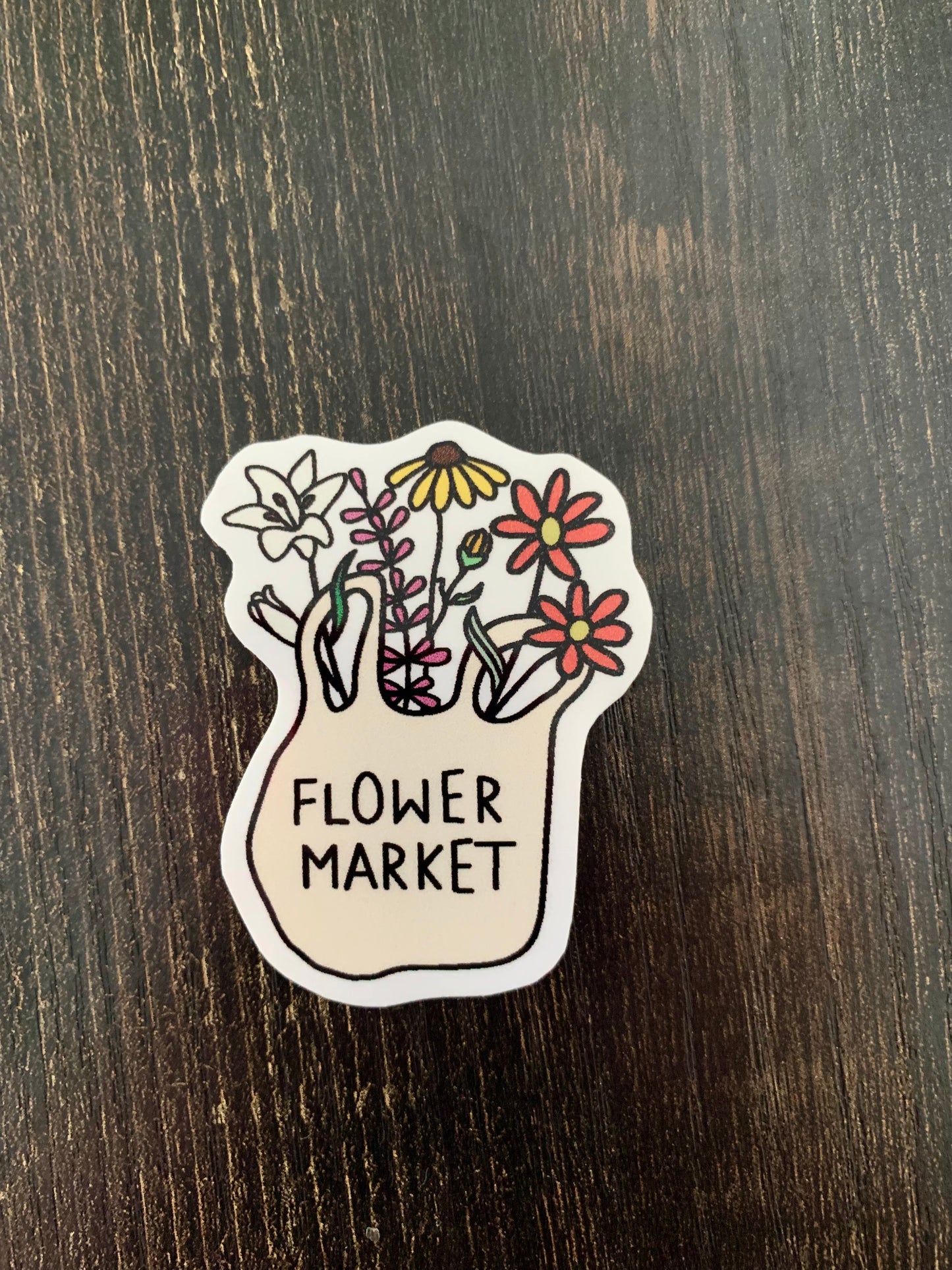 Flower Market Tote Bag Sticker - Cute Floral Design for Local Market Lovers - Eco-Friendly Spring Sticker for Laptop, Water Bottles