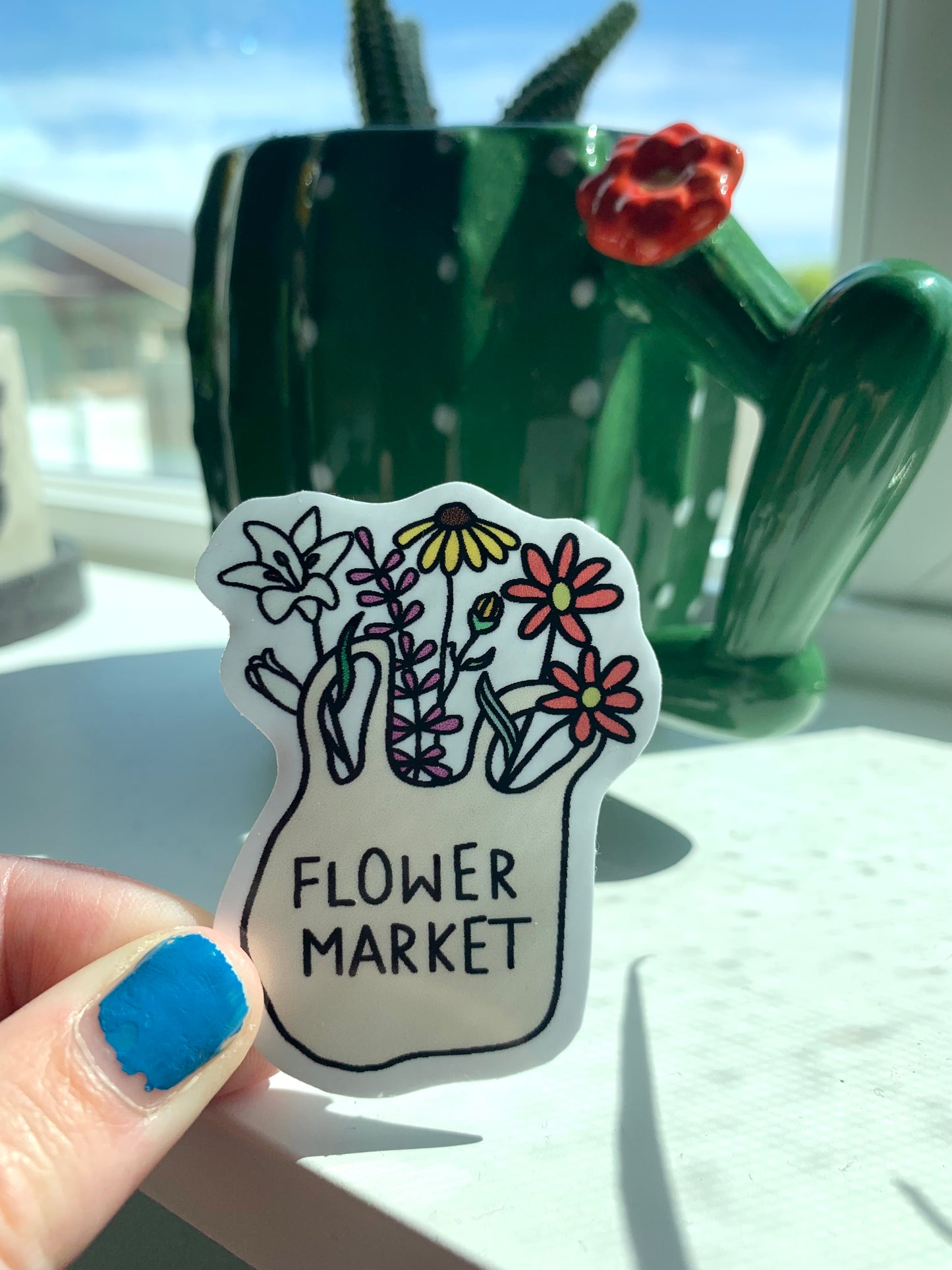 Flower Market Tote Bag Sticker - Cute Floral Design for Local Market Lovers - Eco-Friendly Spring Sticker for Laptop, Water Bottles