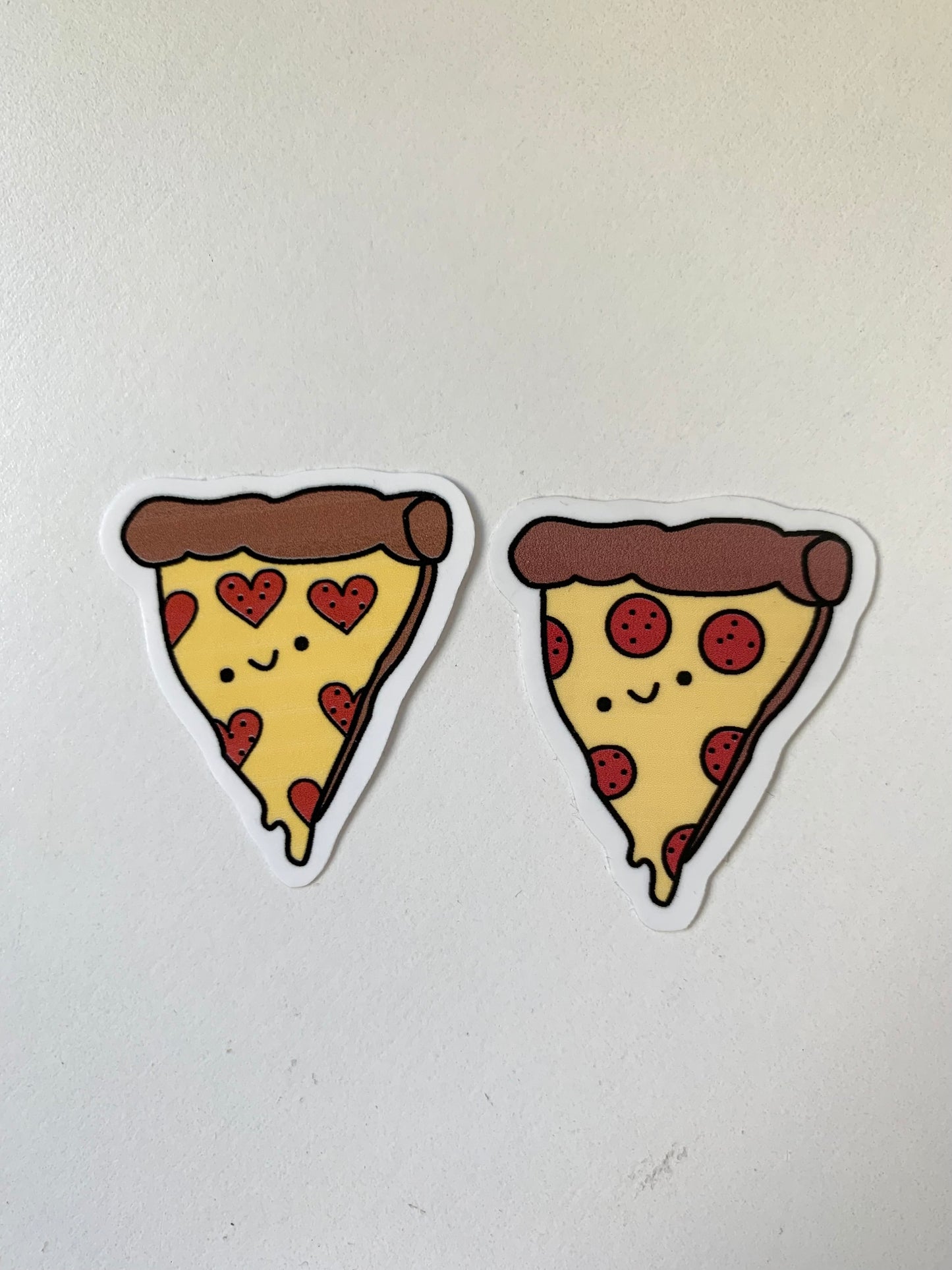 Kawaii Happy Smiling Pepperoni Cheesy Pizza and Heart Pepperoni Pizza