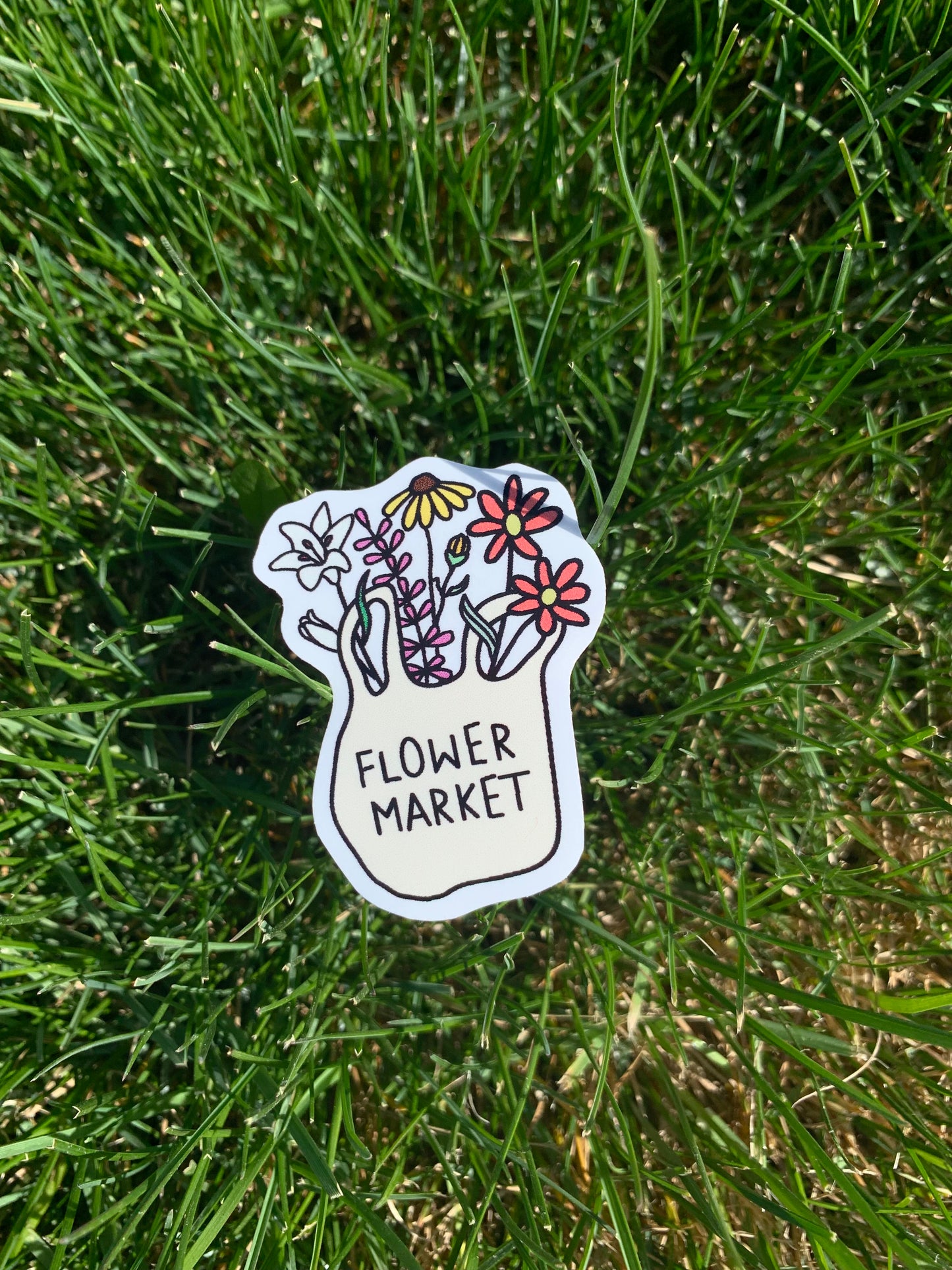 Flower Market Tote Bag Sticker - Cute Floral Design for Local Market Lovers - Eco-Friendly Spring Sticker for Laptop, Water Bottles