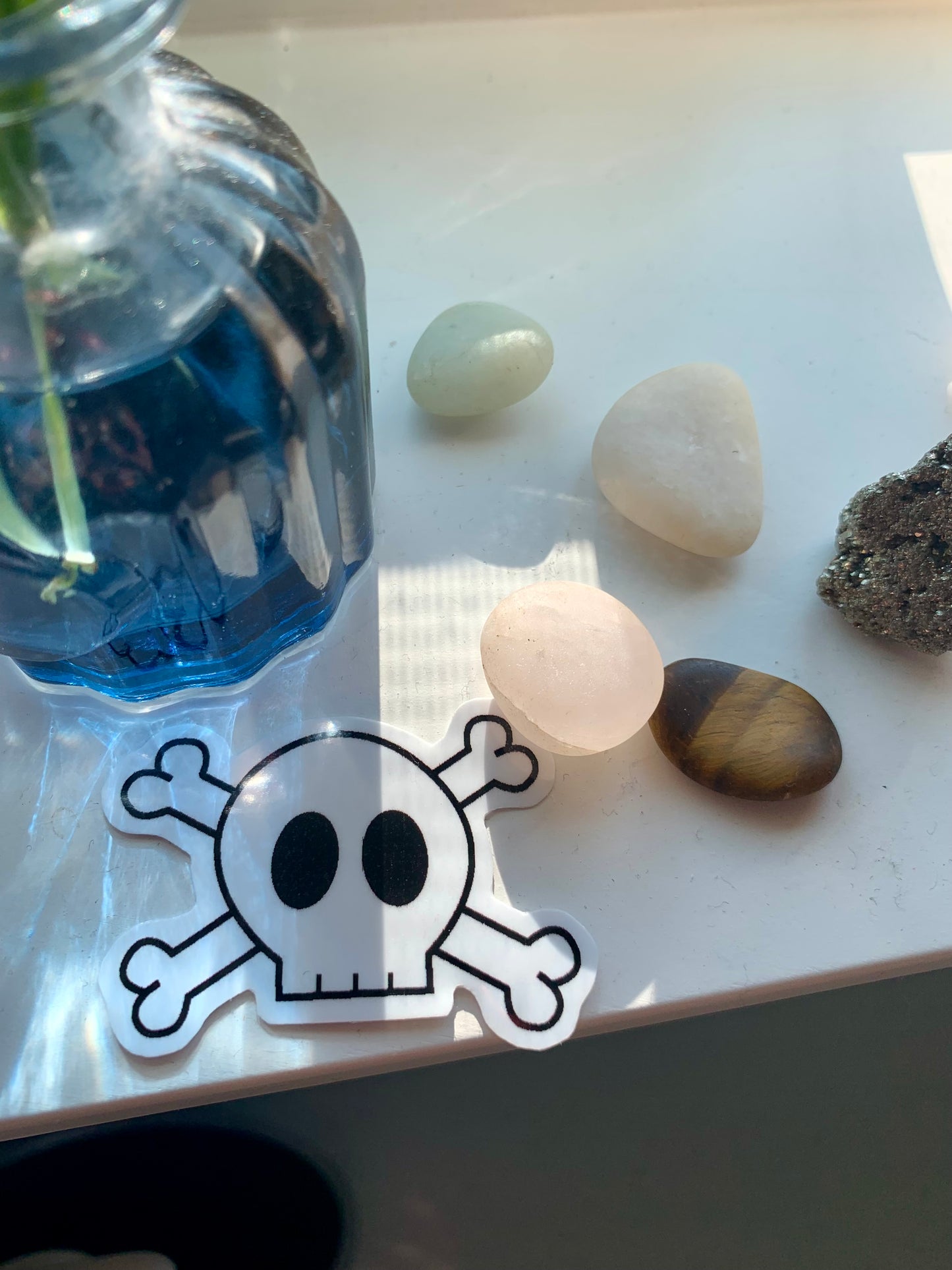 Overlapping Skull and Cross Bones Sticker, Black and White Goth Art, Spooky Season, Dark Horror, Vinyl Waterproof Small Sticker