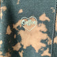 Hand Embroideried Coffee Heart Tie Dye Heather Grey Fleece Long Sleeve Hoodie