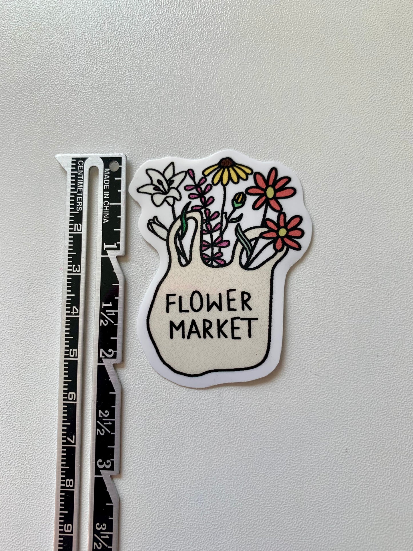 Flower Market Tote Bag Sticker - Cute Floral Design for Local Market Lovers - Eco-Friendly Spring Sticker for Laptop, Water Bottles