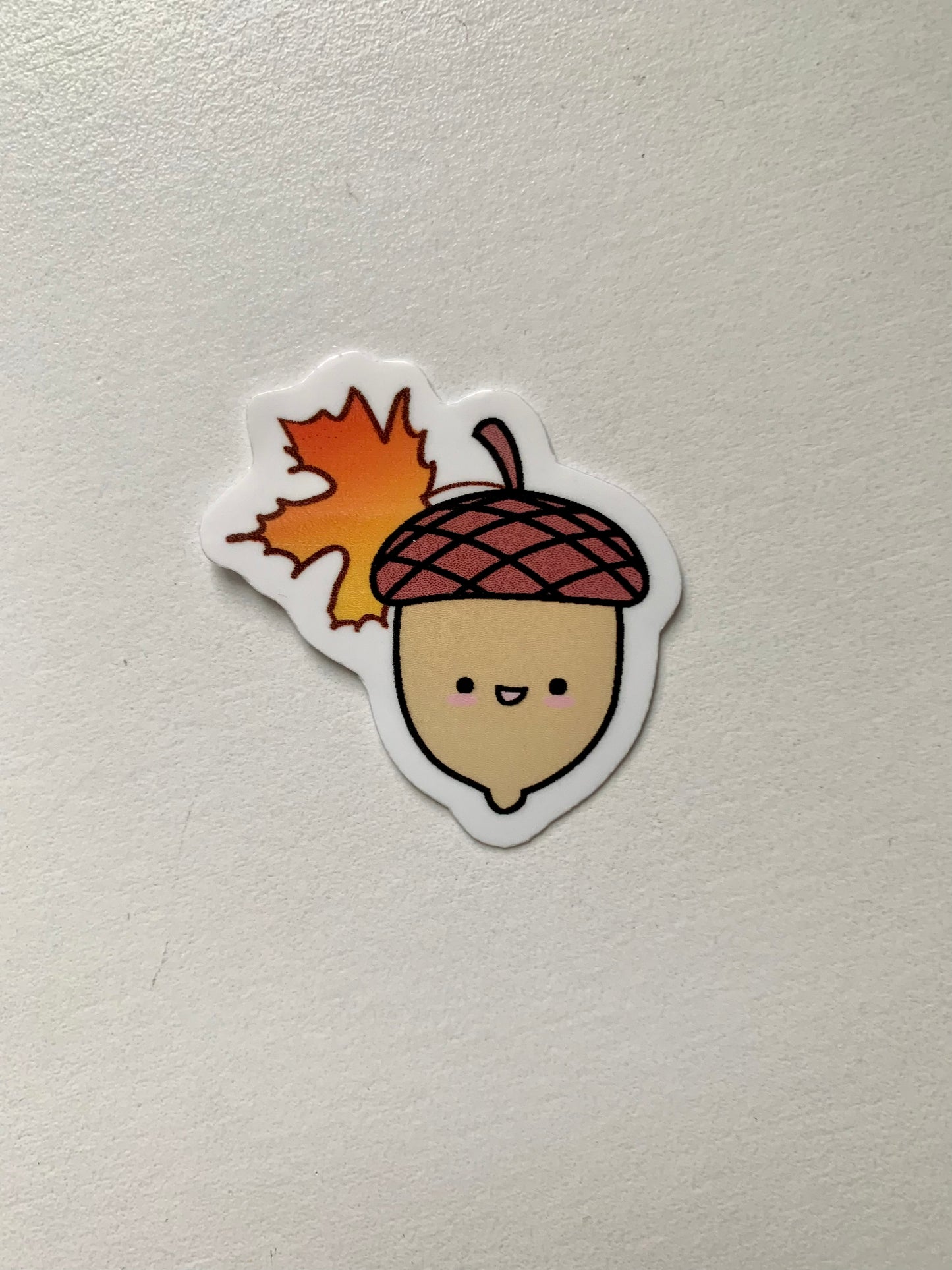 Kawaii Happy Acorn with Maple Leaf Sticker