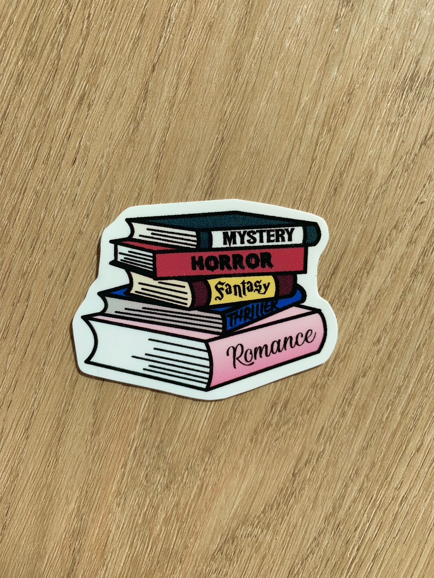 Colorful, Cute Handmade Genre Book Stack Sticker – Literary Gift for Book Lovers, Bibliophiles, and Librarians