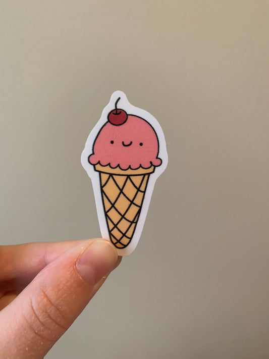 Kawaii Pink Cherry Ice Cream Cone Sticker