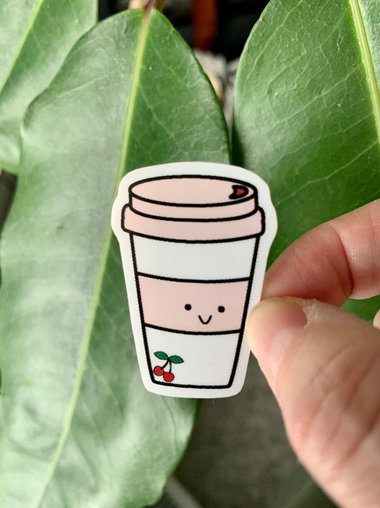 Kawaii To Go Cherry Mocha Coffee Cup Sticker