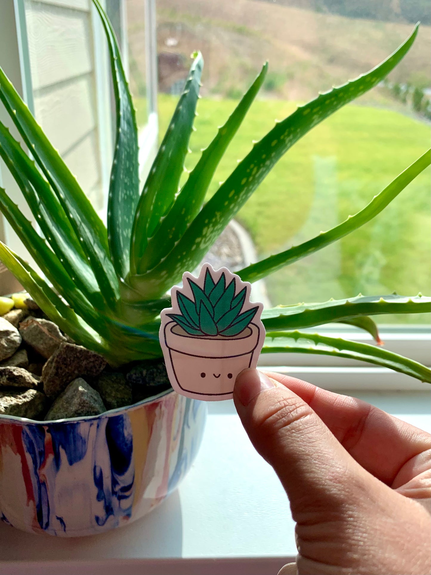 Kawaii Happy Smiling Aloe Potted Plant Sticker