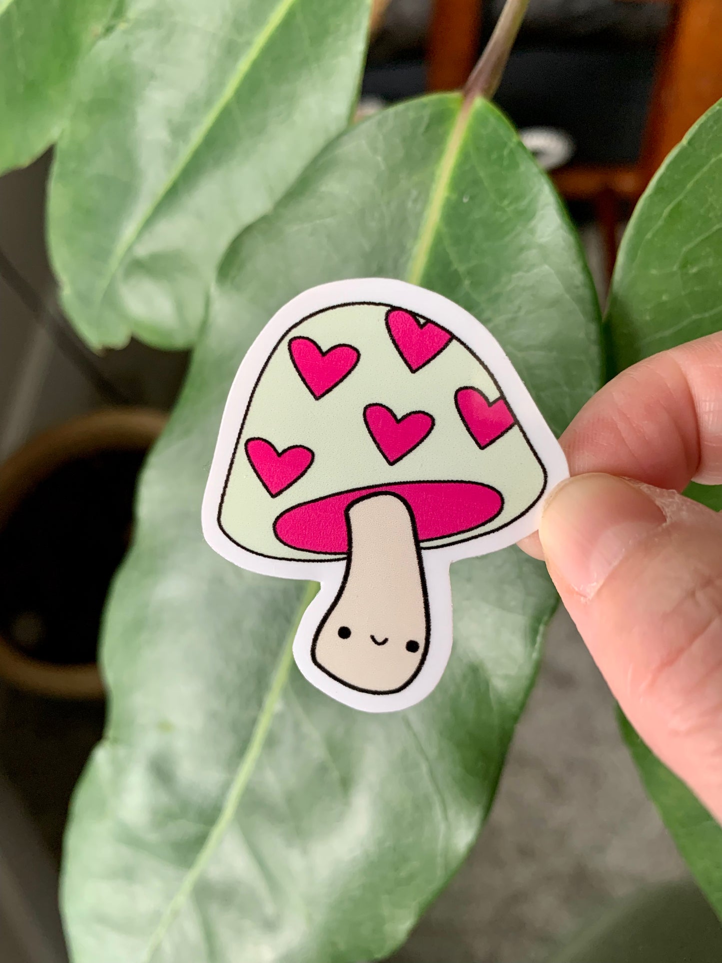 Kawaii Happy Smiling Heart Spotted Mushroom Sticker