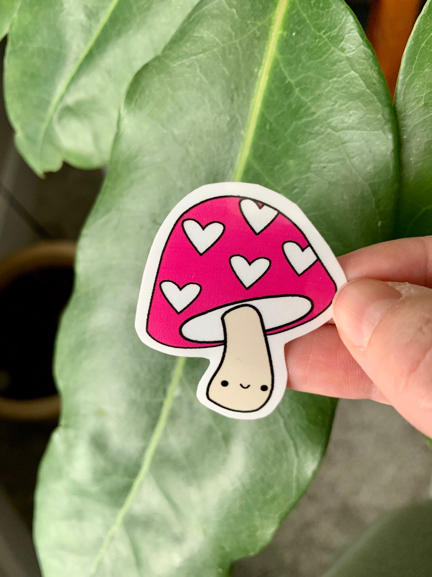 Kawaii Happy Smiling Heart Spotted Mushroom Sticker