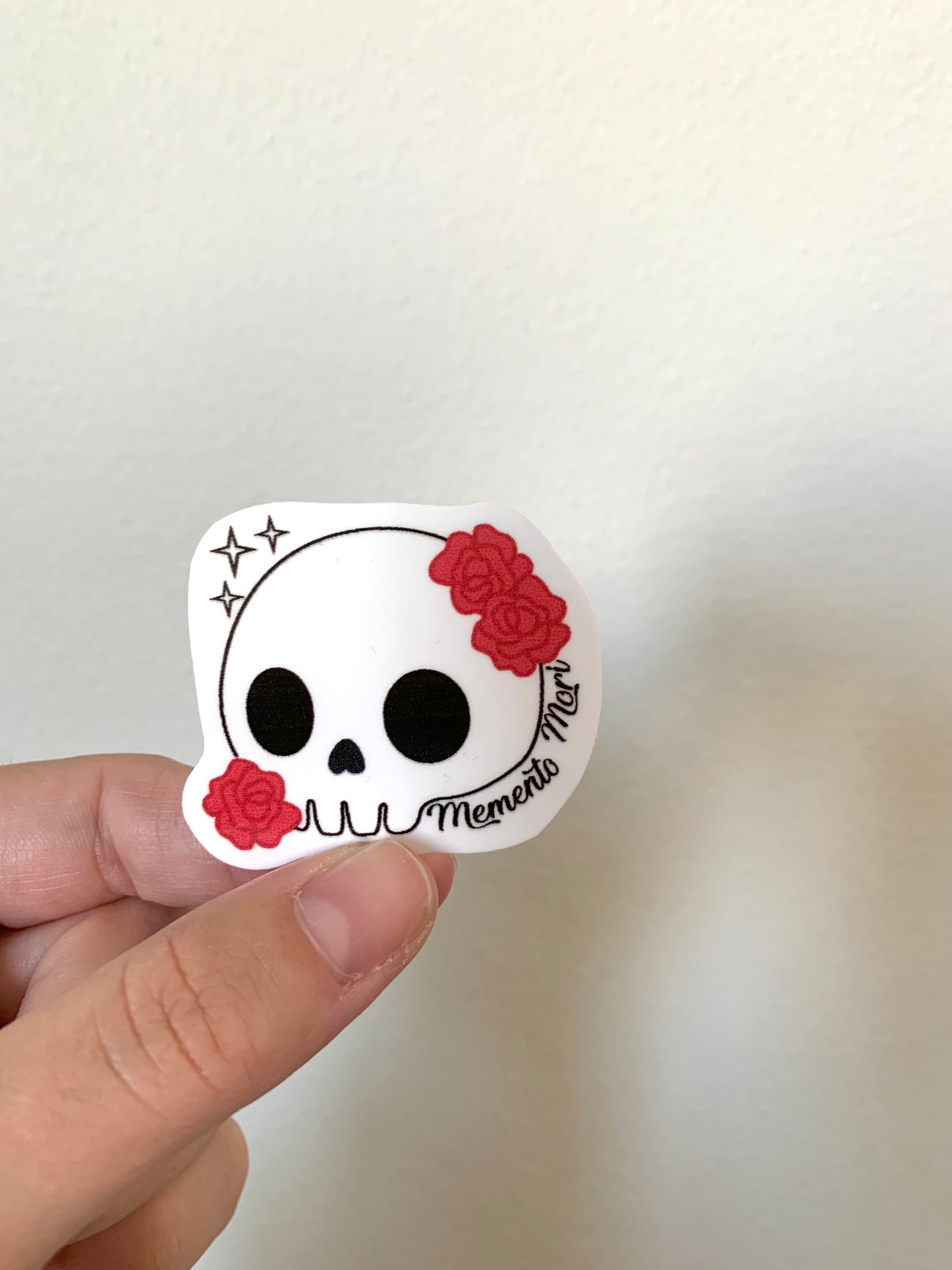 Memento Mori Sparkly Skull with Roses Sticker, Black, White, Red Goth Art, Spooky Season, Dark Horror, Vinyl Waterproof Small Sticker