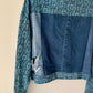 Upcycled Handmade Denim and Printed Blue Button Up Jacket, Size Large