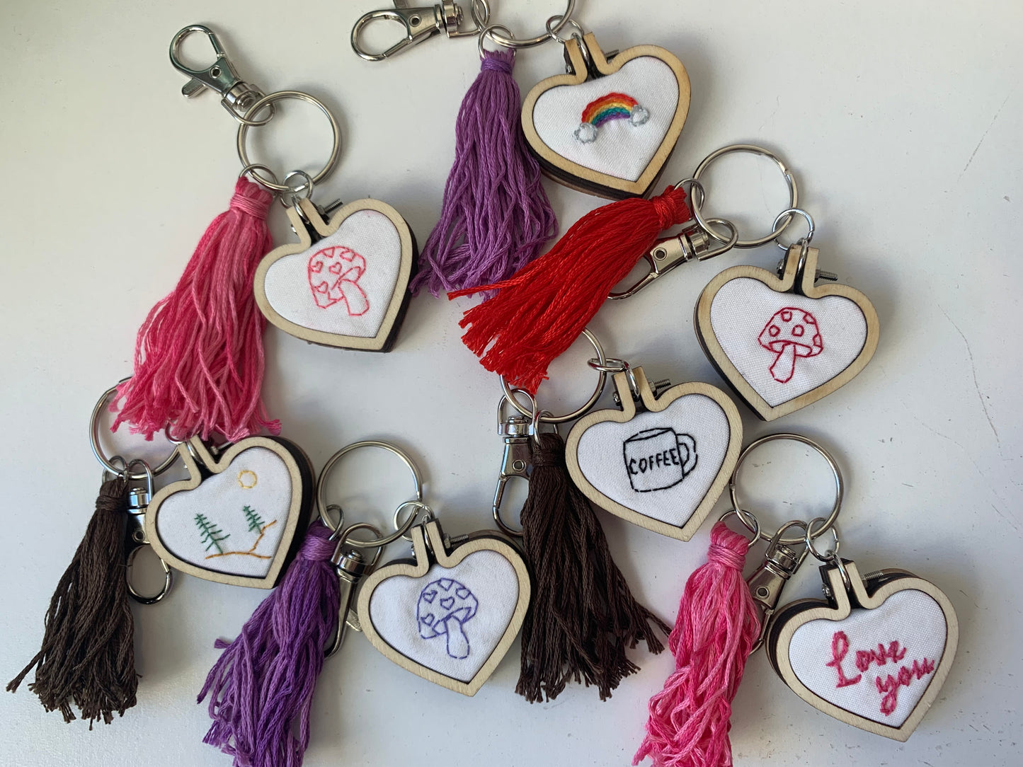 Heart Hand Embroidered Keychain with Tassel