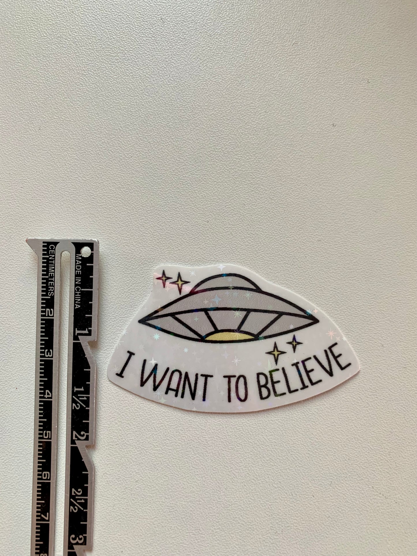 Holographic UFO Sticker • "I Want To Believe" Glossy Vinyl Decal