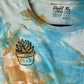 Tie Dye Blue and Yellow Succulent Embroidered Tee