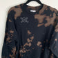 Skull With Cross Bones Hand Embroidery Tie Dye Black Fleece Long Sleeve Crew