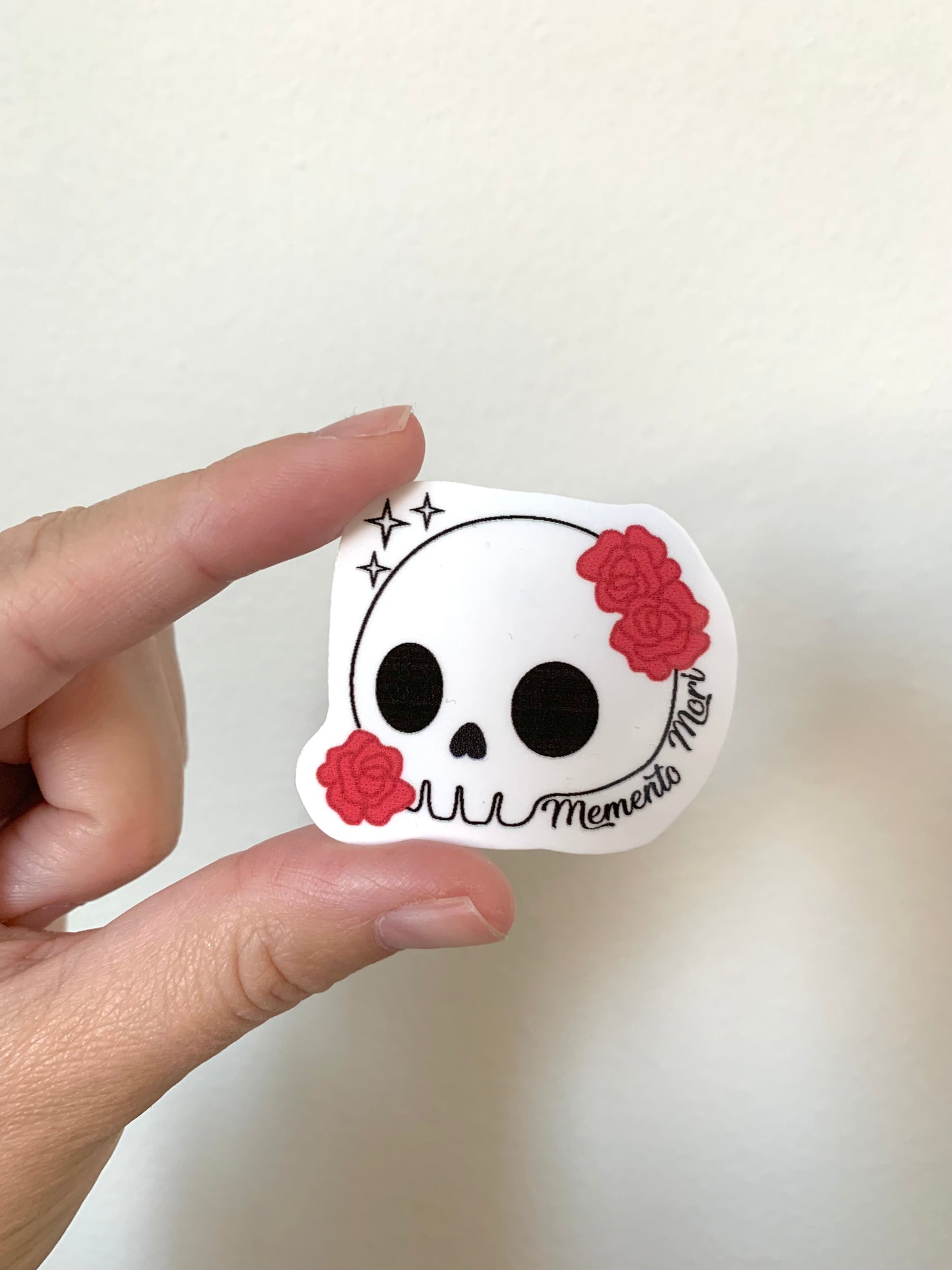 Memento Mori Sparkly Skull with Roses Sticker, Black, White, Red Goth Art, Spooky Season, Dark Horror, Vinyl Waterproof Small Sticker