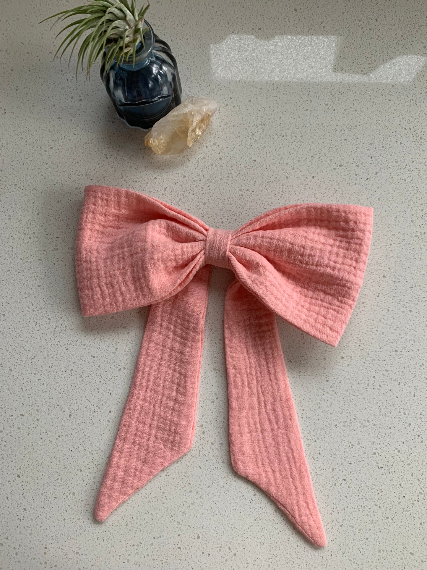 100% Cotton Double Gauze Sailor Hair Bow with Pointed Tails, Light Weight Bow for Girl, Medium Size Bow Women's gift, Spring Hair Accessory