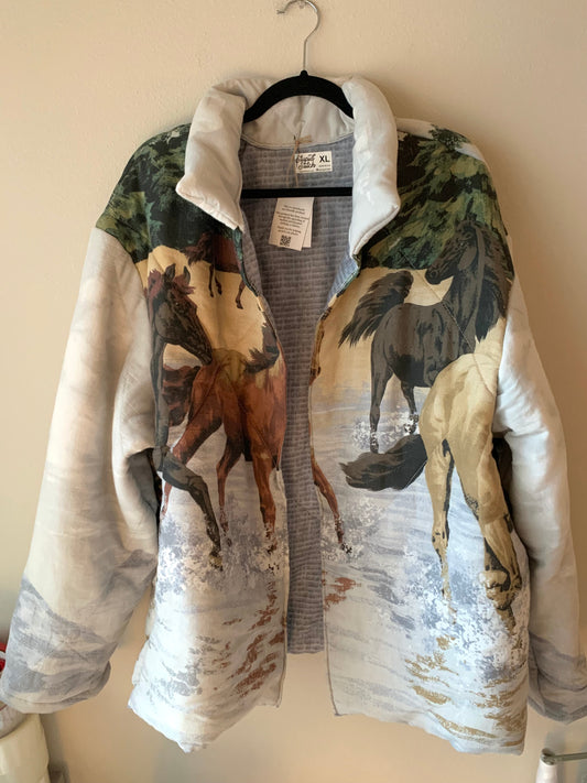 Upcycled Oversized Handmade Open Front Jacket, Size Unisex XLarge