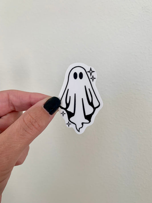 Sparkly Sheet Ghost Sticker, Black and White Goth Art, Spooky Season, Dark Horror, Vinyl Waterproof Small Sticker