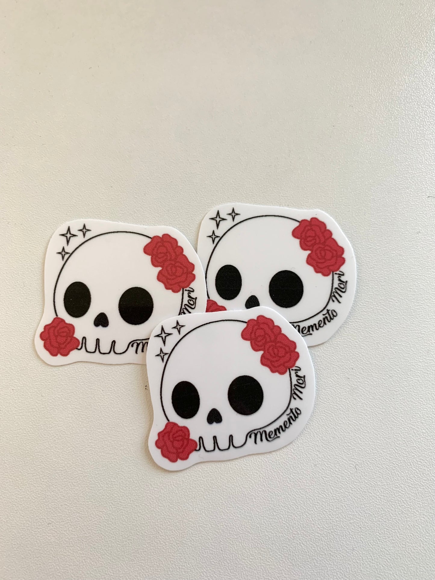 Memento Mori Sparkly Skull with Roses Sticker, Black, White, Red Goth Art, Spooky Season, Dark Horror, Vinyl Waterproof Small Sticker