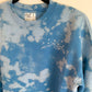 Hand Embroidered White Snowy Star Mountains on Tie Dye Baby Blue Fleece Long Sleeve Crew