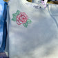 Hand Embroidered Traditional Rose on Solid Sage Green Crew Neck Sweatshirt