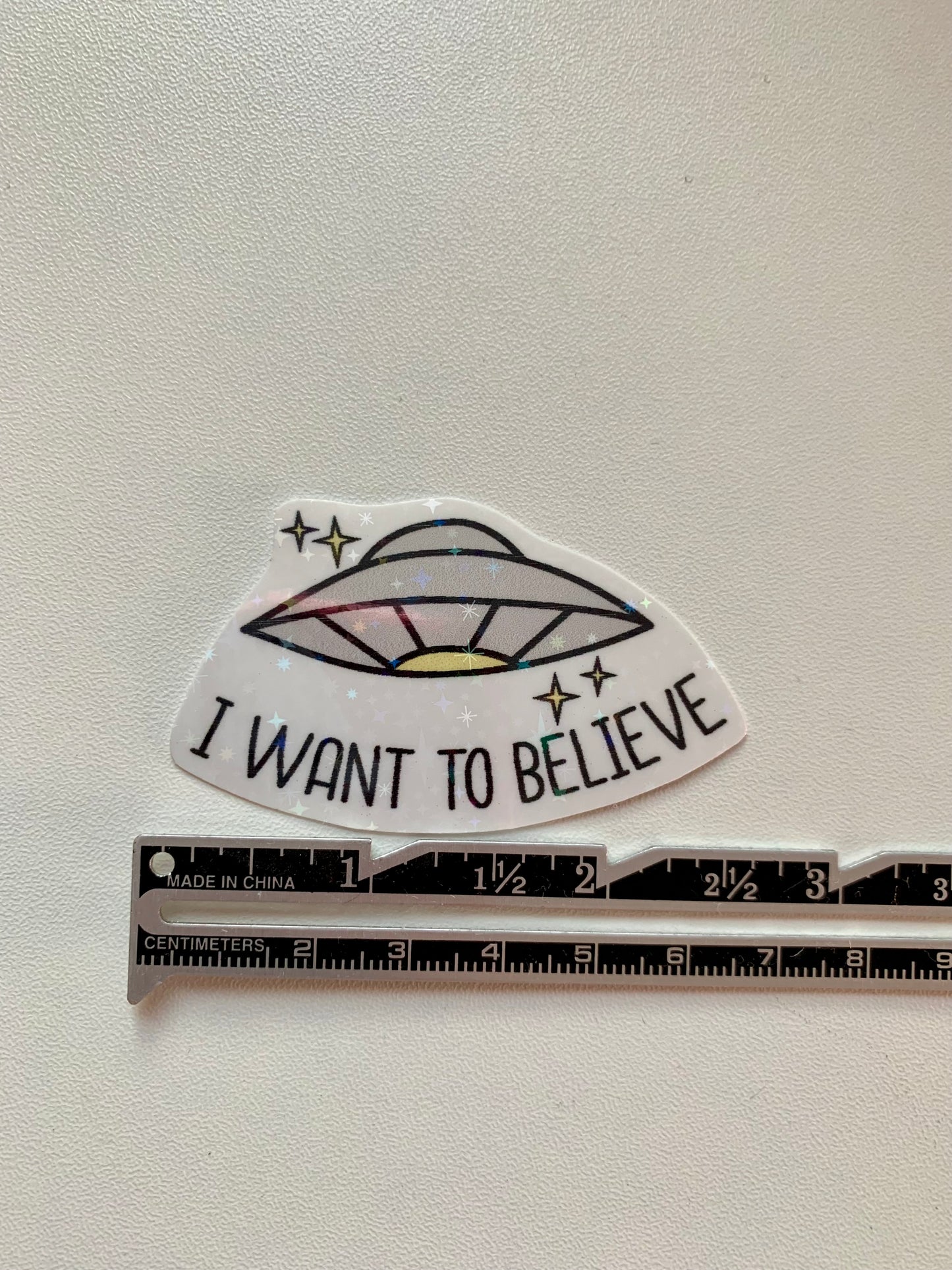 Holographic UFO Sticker • "I Want To Believe" Glossy Vinyl Decal