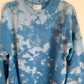 Hand Embroidered White Snowy Star Mountains on Tie Dye Baby Blue Fleece Long Sleeve Crew