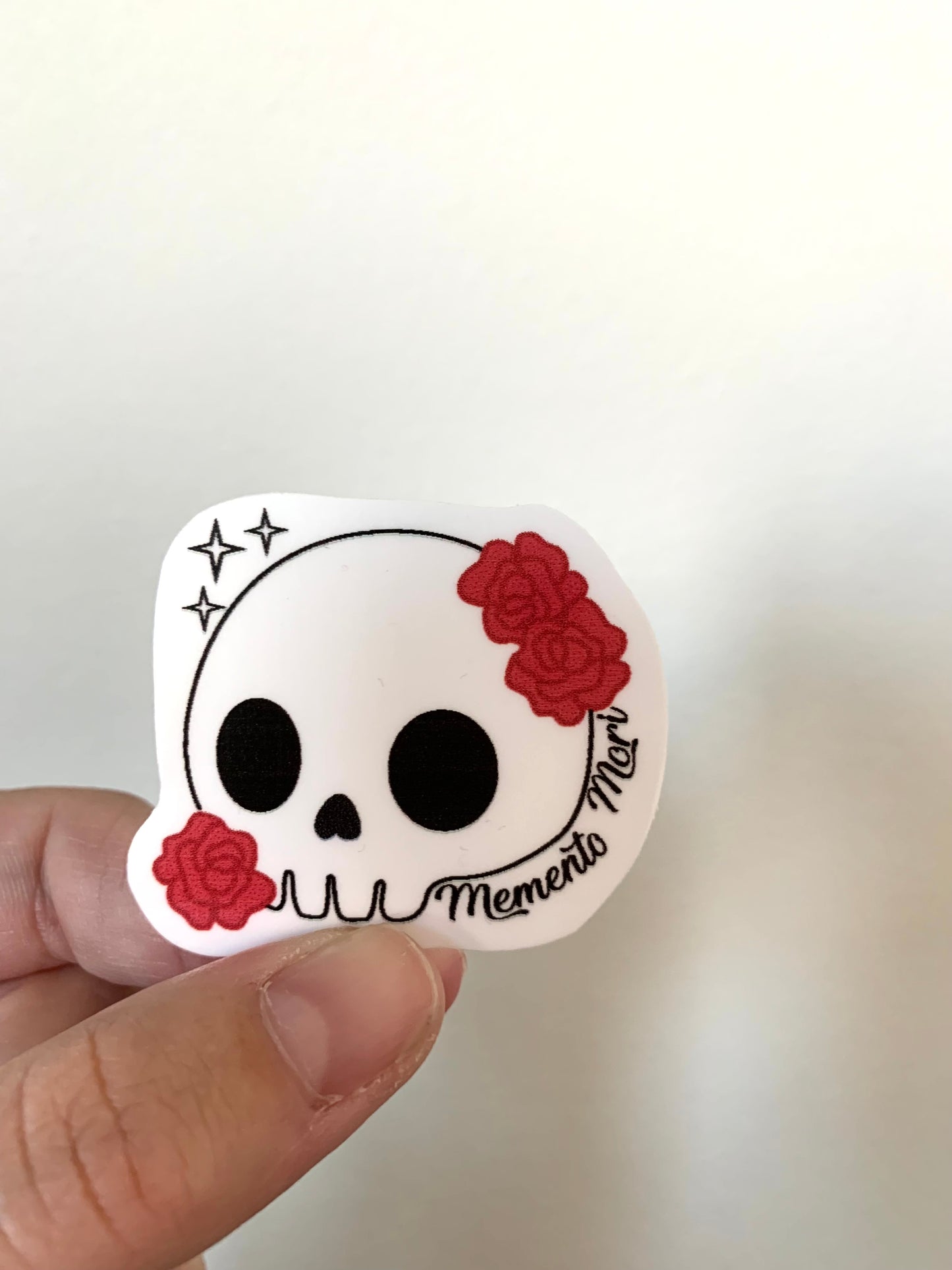 Memento Mori Sparkly Skull with Roses Sticker, Black, White, Red Goth Art, Spooky Season, Dark Horror, Vinyl Waterproof Small Sticker