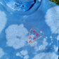 Hand Embroidered Kawaii Happy Smiling Pizza with Heart Pepperonis on Tie Dyed Baby Blue Fleece Long Sleeve Sweatshirt, Unisex