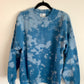 Hand Embroidered White Snowy Star Mountains on Tie Dye Baby Blue Fleece Long Sleeve Crew