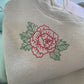 Hand Embroidered Traditional Rose on Solid Sage Green Crew Neck Sweatshirt