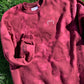 Hand Embroidered Vampire Lips with Bat Coffin on Tie Dye Maroon Fleece Long Sleeve Crew