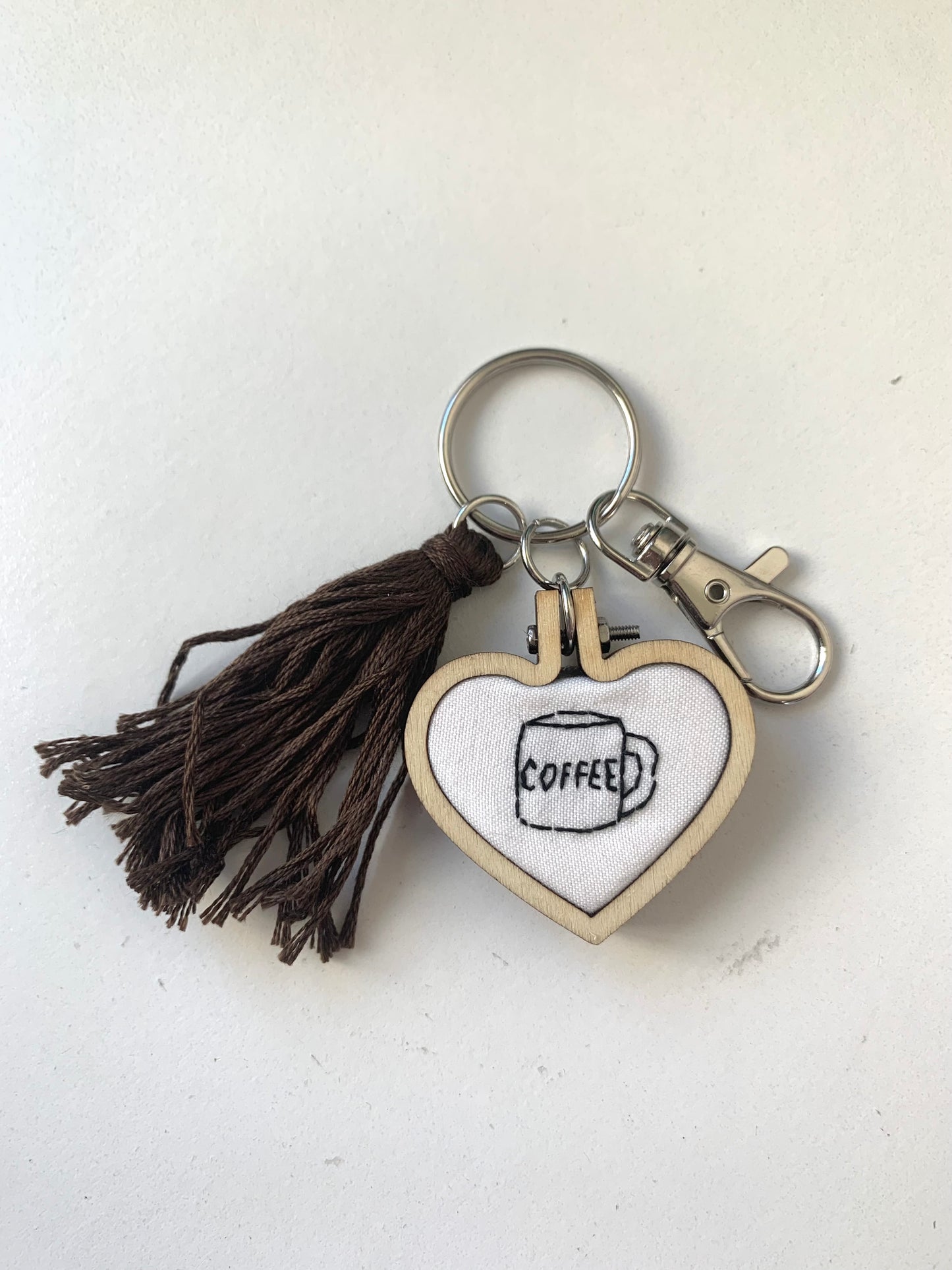 Heart Hand Embroidered Keychain with Tassel