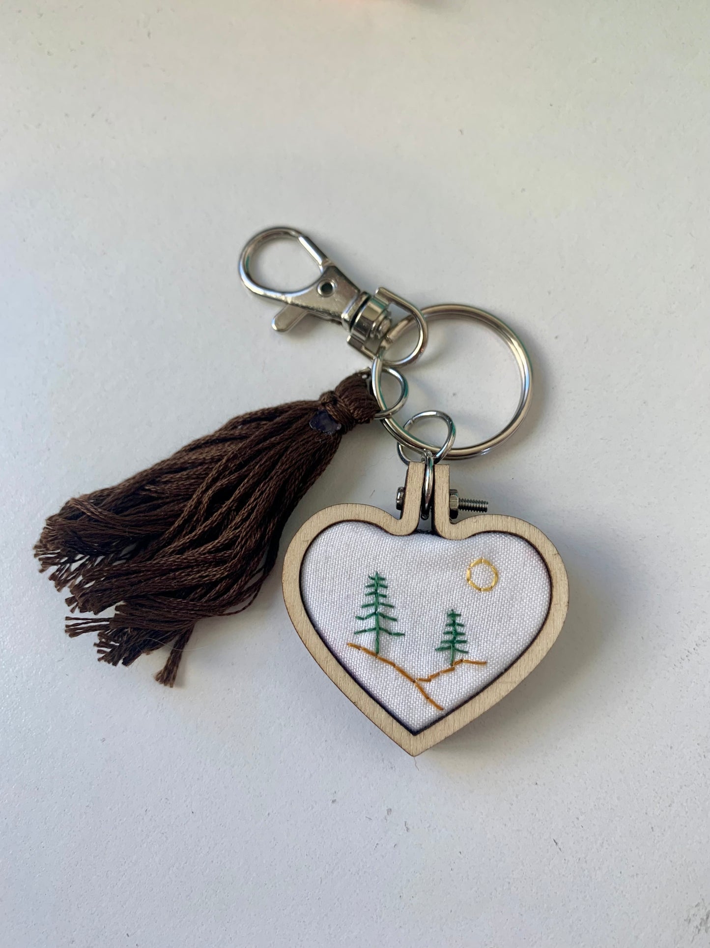 Heart Hand Embroidered Keychain with Tassel