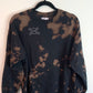 Skull With Cross Bones Hand Embroidery Tie Dye Black Fleece Long Sleeve Crew