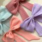 100% Cotton Double Gauze Sailor Hair Bow with Pointed Tails, Light Weight Bow for Girl, Medium Size Bow Women's gift, Spring Hair Accessory