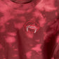 Hand Embroidered Vampire Lips with Bat Coffin on Tie Dye Maroon Fleece Long Sleeve Crew