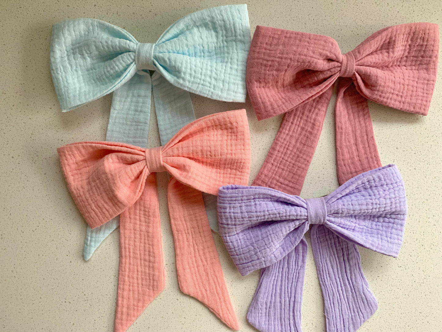 100% Cotton Double Gauze Sailor Hair Bow with Pointed Tails, Light Weight Bow for Girl, Medium Size Bow Women's gift, Spring Hair Accessory