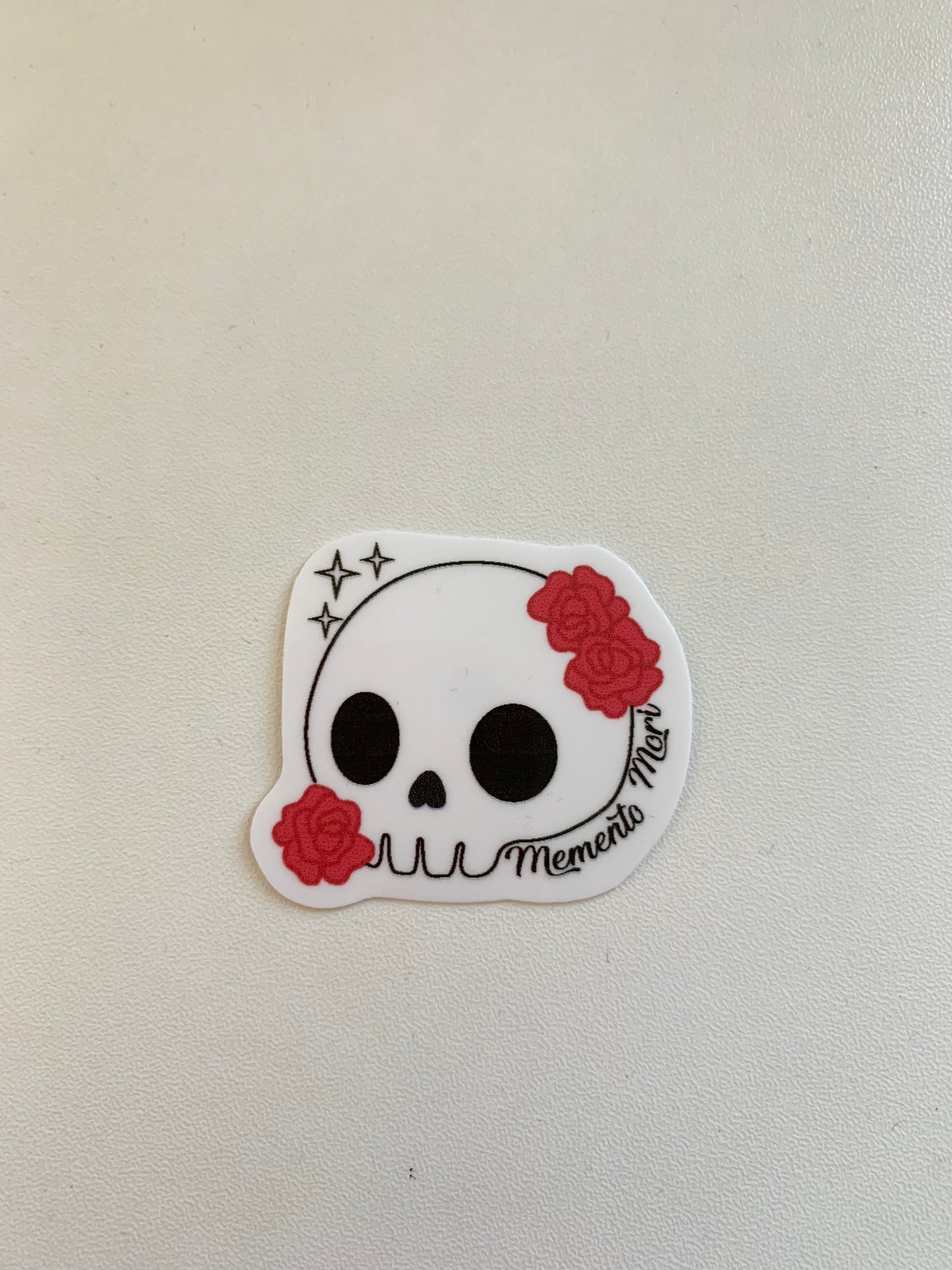 Memento Mori Sparkly Skull with Roses Sticker, Black, White, Red Goth Art, Spooky Season, Dark Horror, Vinyl Waterproof Small Sticker