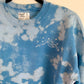 Hand Embroidered White Snowy Star Mountains on Tie Dye Baby Blue Fleece Long Sleeve Crew