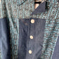 Upcycled Handmade Denim and Printed Blue Button Up Jacket, Size Large