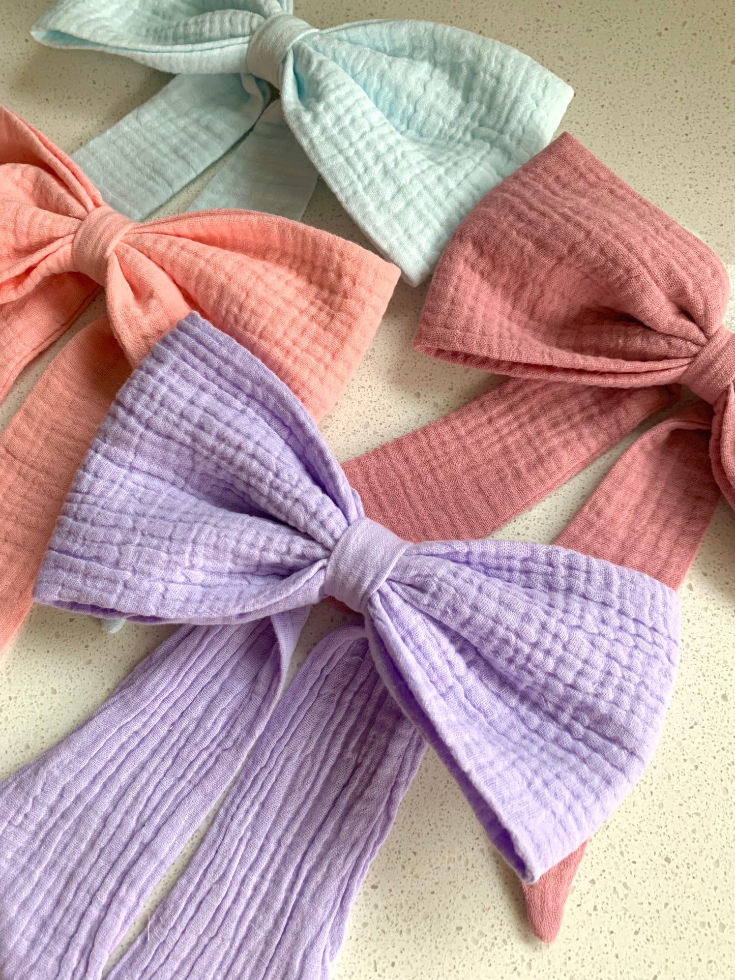 100% Cotton Double Gauze Sailor Hair Bow with Pointed Tails, Light Weight Bow for Girl, Medium Size Bow Women's gift, Spring Hair Accessory