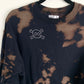 Skull With Cross Bones Hand Embroidery Tie Dye Black Fleece Long Sleeve Crew