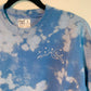 Hand Embroidered White Snowy Star Mountains on Tie Dye Baby Blue Fleece Long Sleeve Crew