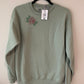 Hand Embroidered Traditional Rose on Solid Sage Green Crew Neck Sweatshirt